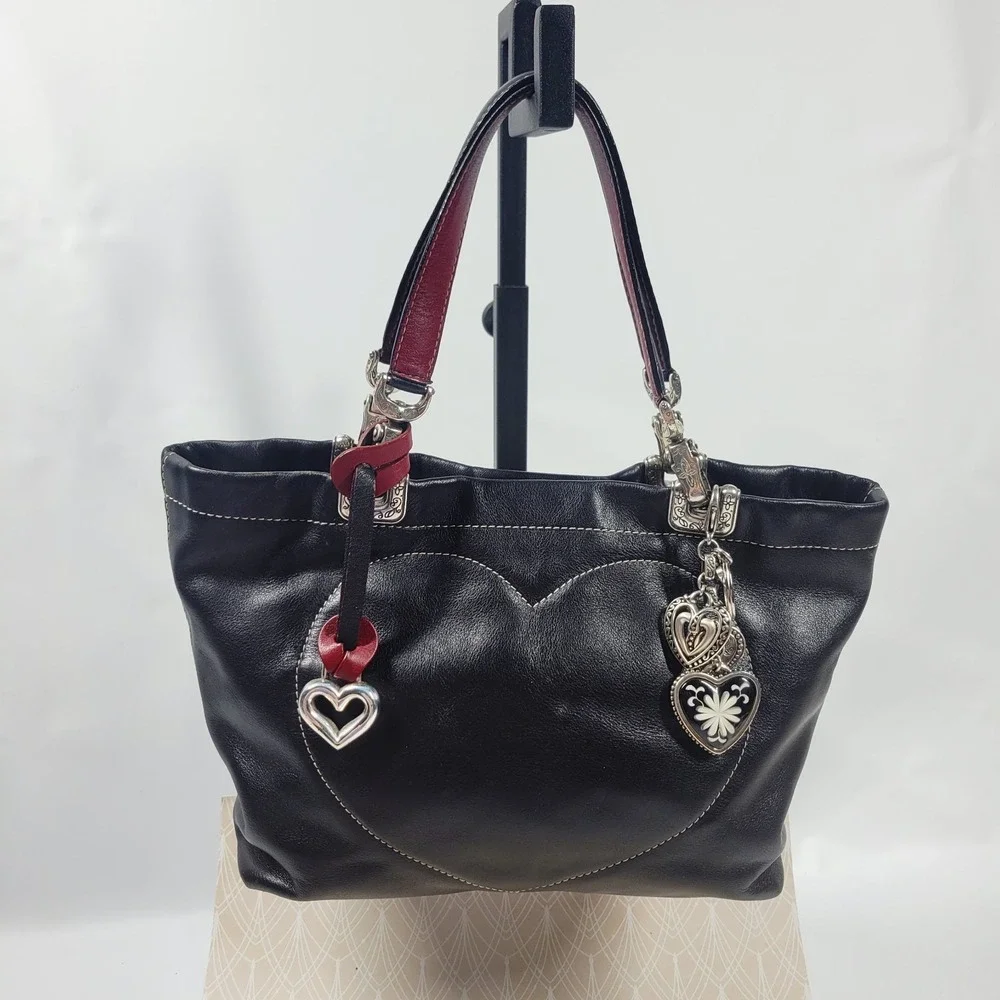 Brighton Jodi Black Reversible Heart Stitch Handbag French Country Purse Y2K